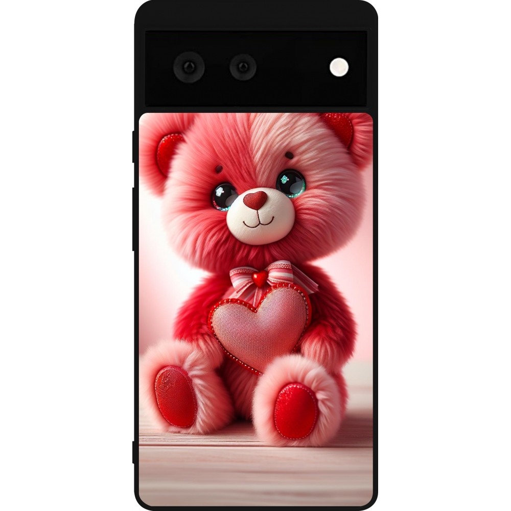 Google Pixel 6 Case Hülle - Silikon schwarz Valentin 2024 Rosaroter Teddybär