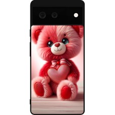 Google Pixel 6 Case Hülle - Silikon schwarz Valentin 2024 Rosaroter Teddybär