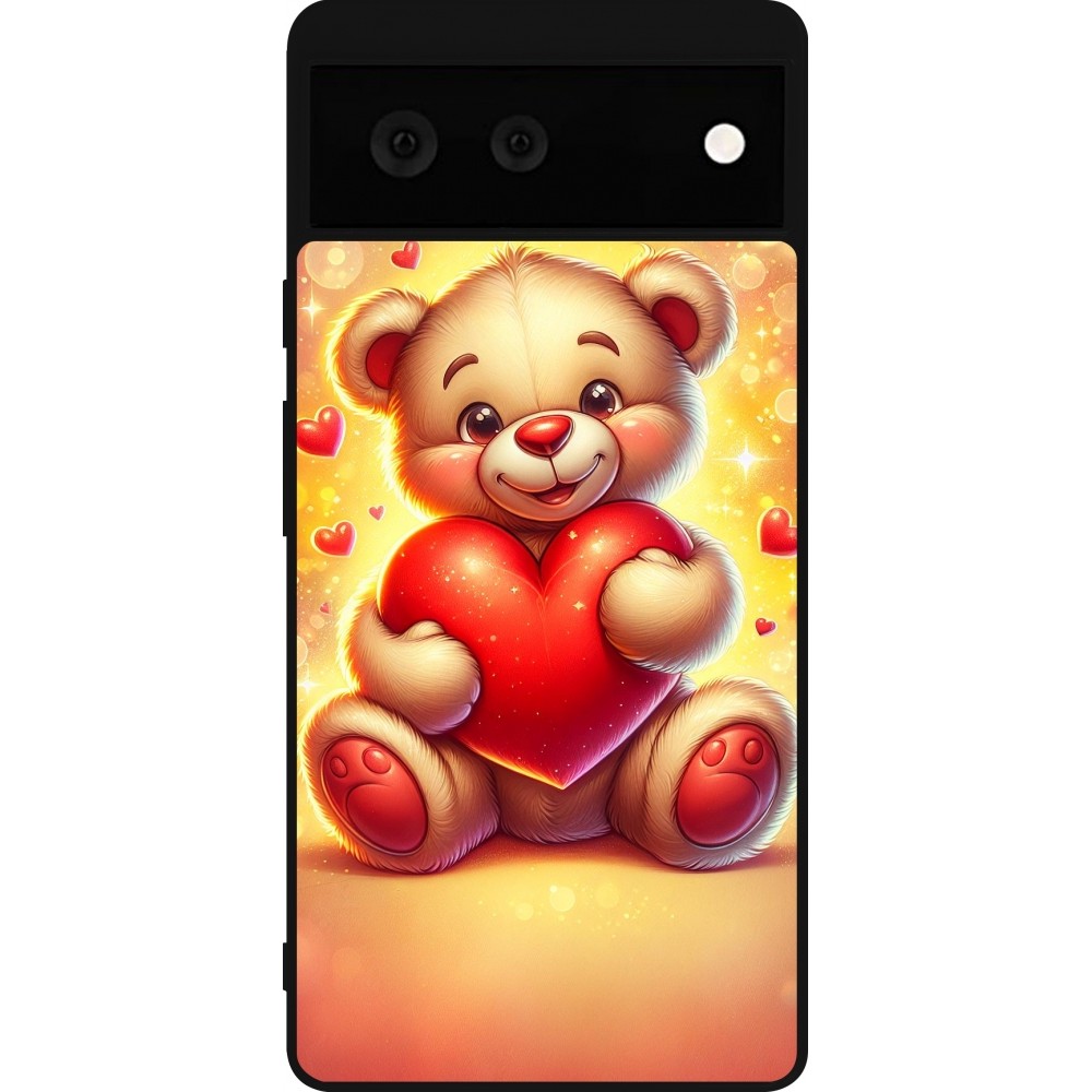 Google Pixel 6 Case Hülle - Silikon schwarz Valentin 2024 Teddy Liebe