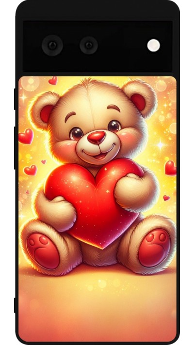 Coque Google Pixel 6 - Silicone rigide noir Valentine 2024 Teddy love