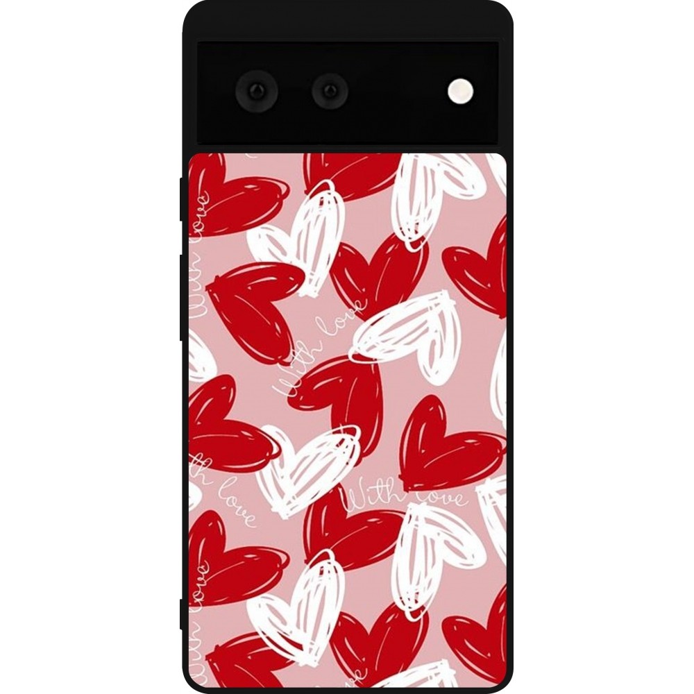 Coque Google Pixel 6 - Silicone rigide noir Valentine 2024 with love heart