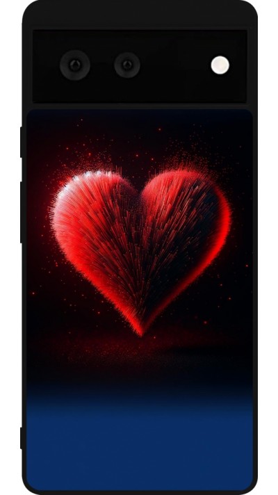 Coque Google Pixel 6 - Silicone rigide noir Valentine 2025 coeur rouge