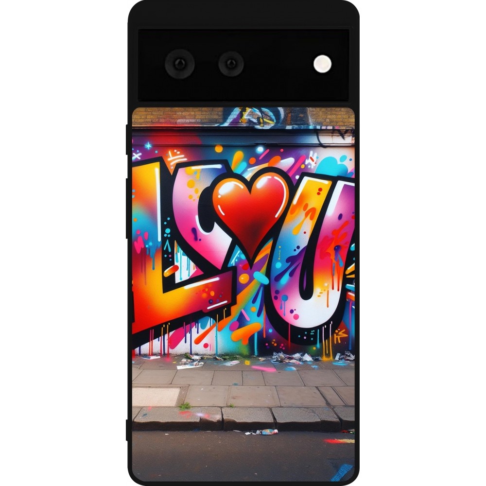 Coque Google Pixel 6 - Silicone rigide noir Valentine 2025 Love U Tag