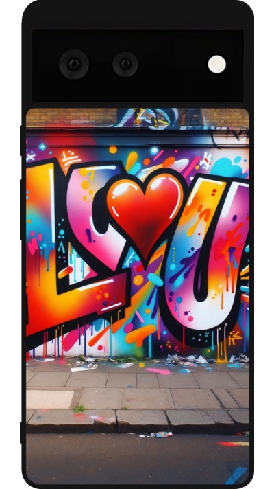 Coque Google Pixel 6 - Silicone rigide noir Valentine 2025 Love U Tag