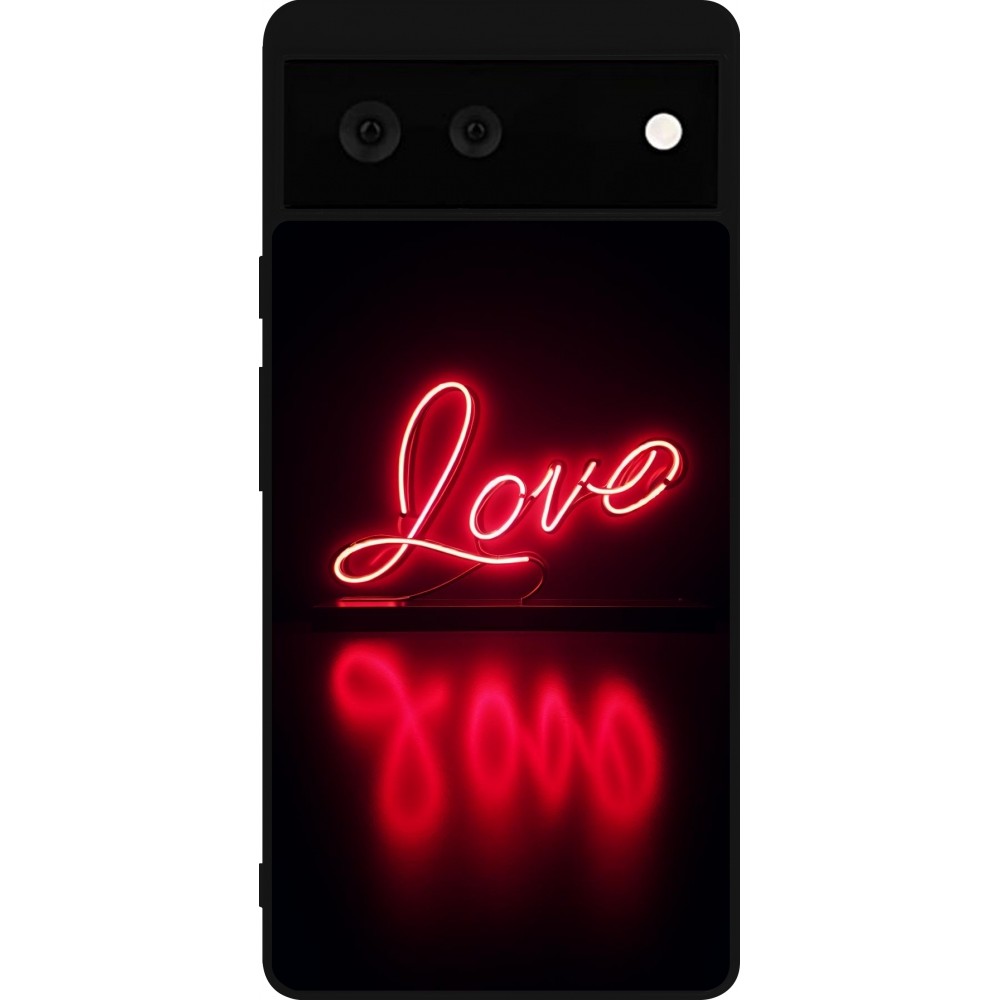 Google Pixel 6 Case Hülle - Silikon schwarz Valentine 2025 Neon Liebe