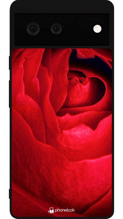 Coque Google Pixel 6 - Silicone rigide noir Valentine 2022 Rose