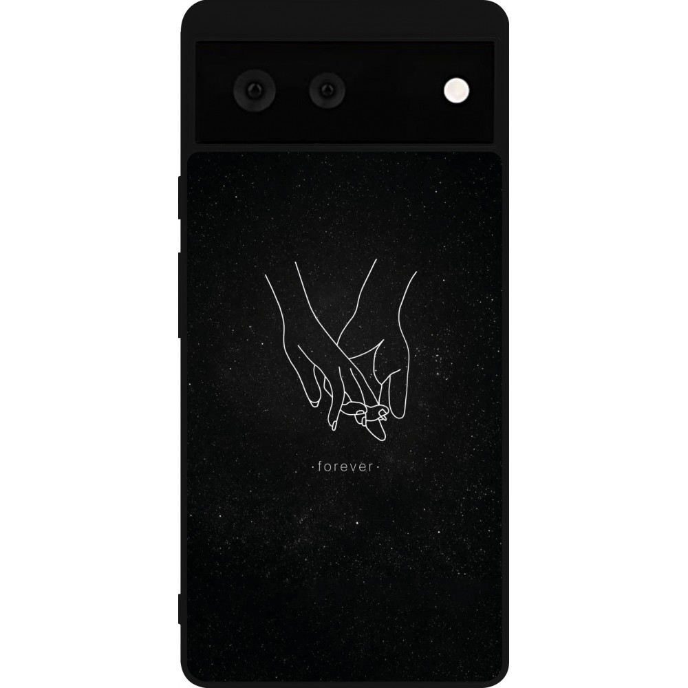 Coque Google Pixel 6 - Silicone rigide noir Valentine 2023 hands forever