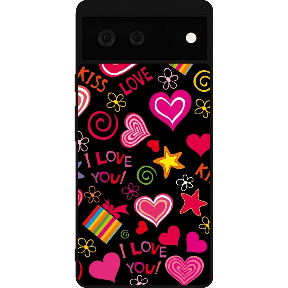 Google Pixel 6 Case Hülle - Silikon schwarz Valentine 2023 love symbols