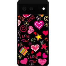 Google Pixel 6 Case Hülle - Silikon schwarz Valentine 2023 love symbols