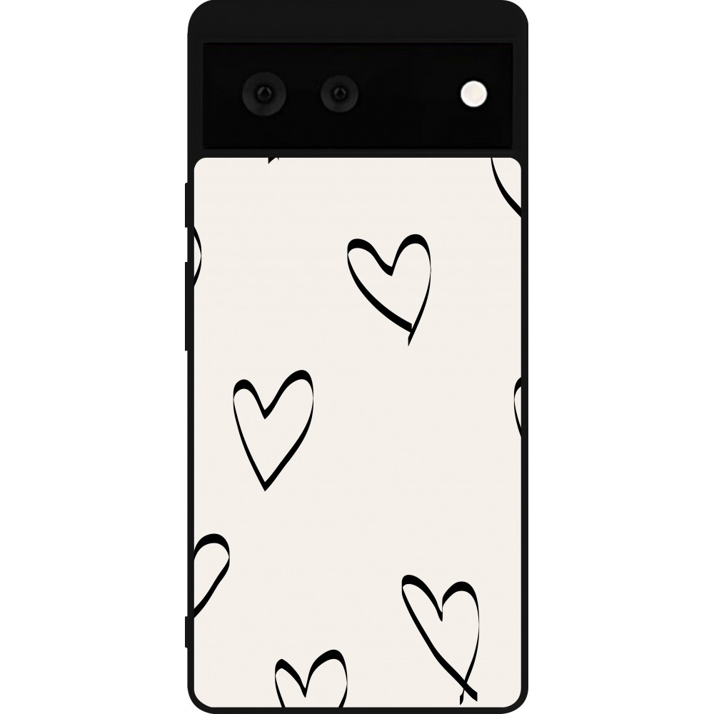 Google Pixel 6 Case Hülle - Silikon schwarz Valentine 2023 minimalist hearts
