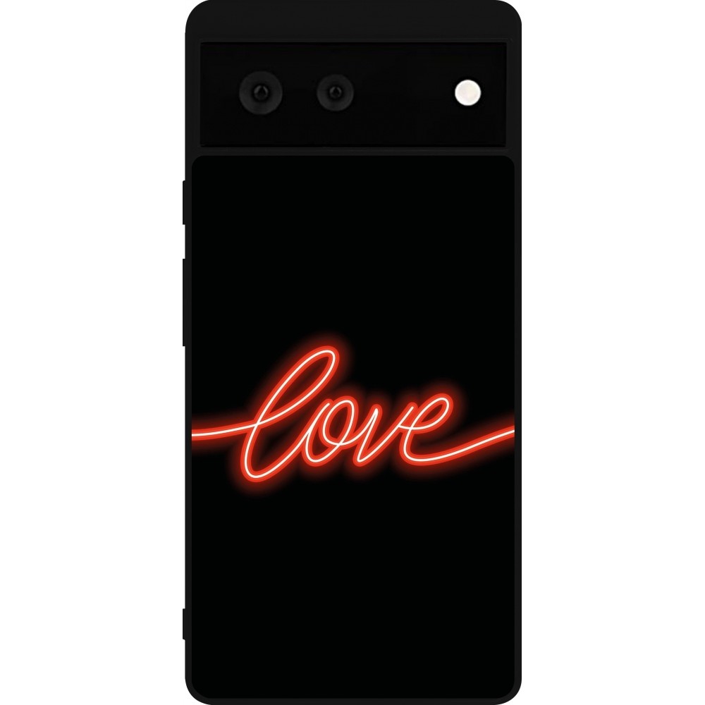 Google Pixel 6 Case Hülle - Silikon schwarz Valentine 2023 neon love