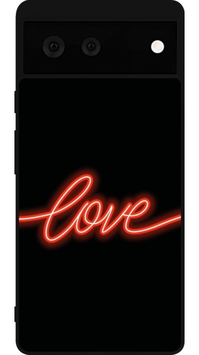 Coque Google Pixel 6 - Silicone rigide noir Valentine 2023 neon love