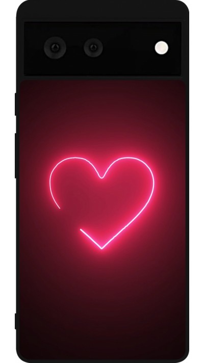 Coque Google Pixel 6 - Silicone rigide noir Valentine 2023 single neon heart