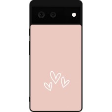 Coque Google Pixel 6 - Silicone rigide noir Valentine 2023 three minimalist hearts