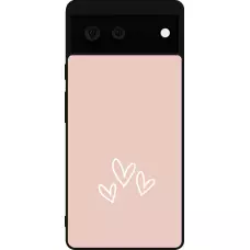 Coque Google Pixel 6 - Silicone rigide noir Valentine 2023 three minimalist hearts