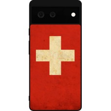 Coque Google Pixel 6 - Silicone rigide noir Vintage Flag SWISS