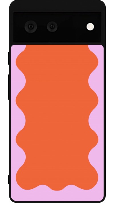Coque Google Pixel 6 - Silicone rigide noir Wavy Rectangle Orange Pink
