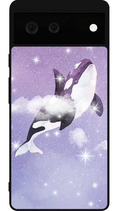 Coque Google Pixel 6 - Silicone rigide noir Whale in sparking stars