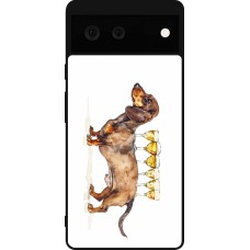 Coque Google Pixel 6 - Silicone rigide noir Wine Teckel