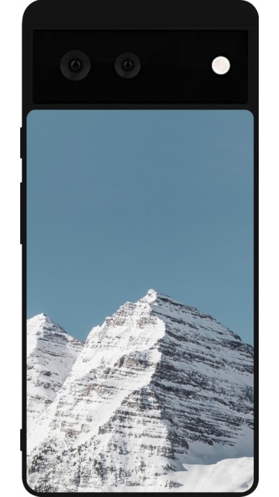 Coque Google Pixel 6 - Silicone rigide noir Winter 22 blue sky mountain