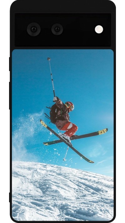 Coque Google Pixel 6 - Silicone rigide noir Winter 22 Ski Jump