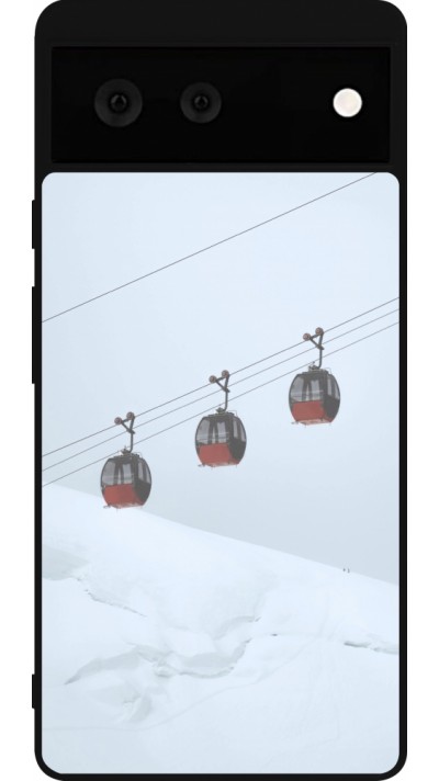 Coque Google Pixel 6 - Silicone rigide noir Winter 22 ski lift