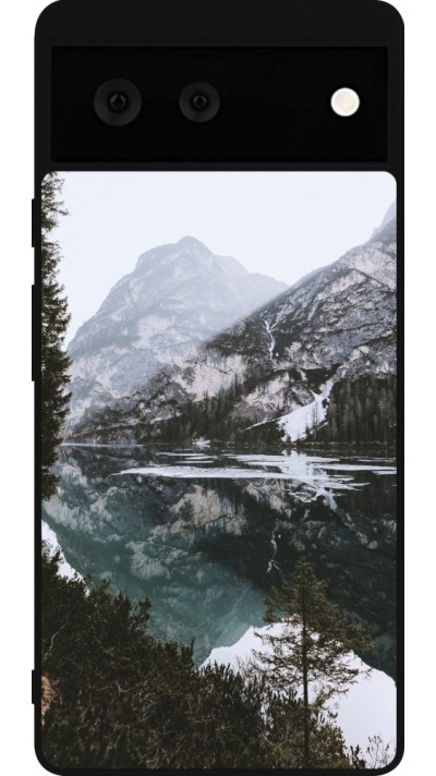 Coque Google Pixel 6 - Silicone rigide noir Winter 22 snowy mountain and lake