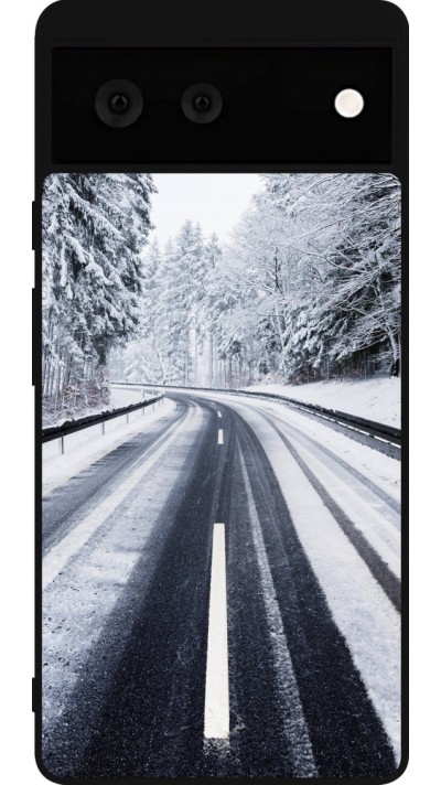 Google Pixel 6 Case Hülle - Silikon schwarz Winter 22 Snowy Road