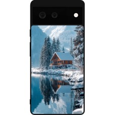 Coque Google Pixel 6 - Silicone rigide noir Winter 25 Winter house forest day