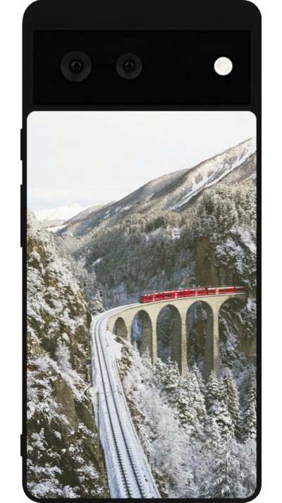 Coque Google Pixel 6 - Silicone rigide noir Winter 25 Winter polar express