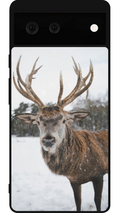 Coque Google Pixel 6 - Silicone rigide noir Winter 25 Winter reindeer