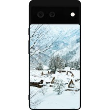 Coque Google Pixel 6 - Silicone rigide noir Winter 25 Winter snowy landscape