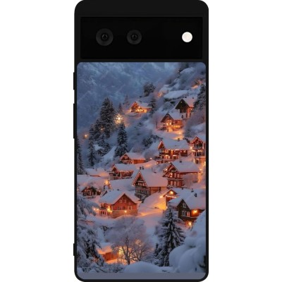 Google Pixel 6 Case Hülle - Silikon schwarz Winter 25 Winter snowy village
