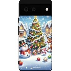 Google Pixel 6 Case Hülle - Silikon schwarz Weihnachten 2023 Schneemann und Tannenbaum