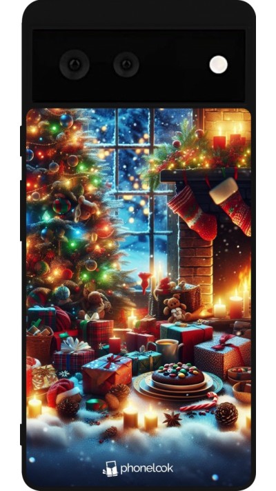 Coque Google Pixel 6 - Silicone rigide noir Noël 2023 cadeaux sapin
