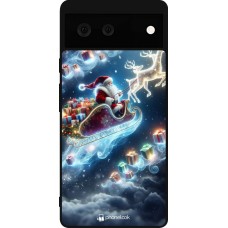 Coque Google Pixel 6 - Silicone rigide noir Noël 2023 Père Noël enchanté