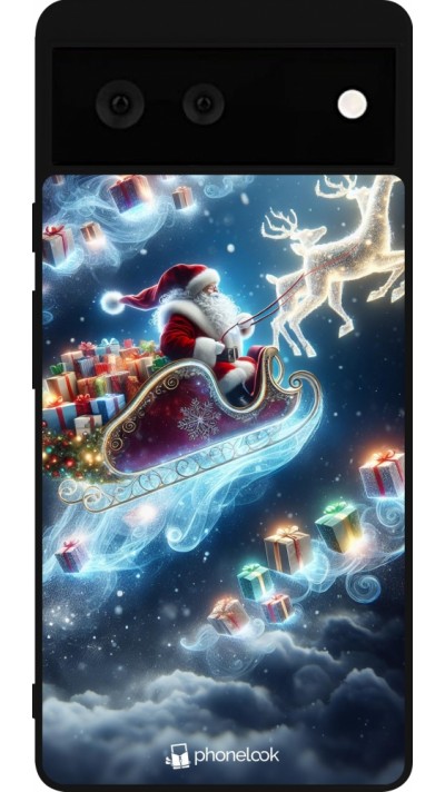 Coque Google Pixel 6 - Silicone rigide noir Noël 2023 Père Noël enchanté