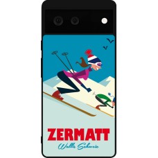 Coque Google Pixel 6 - Silicone rigide noir Zermatt Ski Downhill