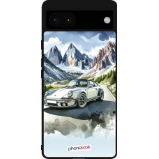 Coque Google Pixel 6a - Silicone rigide noir Porsche 911 Mountain Watercolor