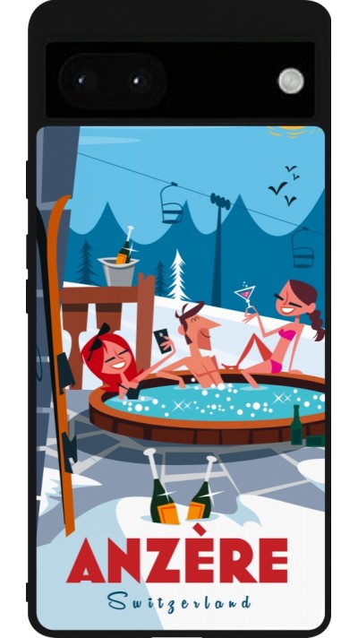 Coque Google Pixel 6a - Silicone rigide noir Anzère Mountain Jacuzzi