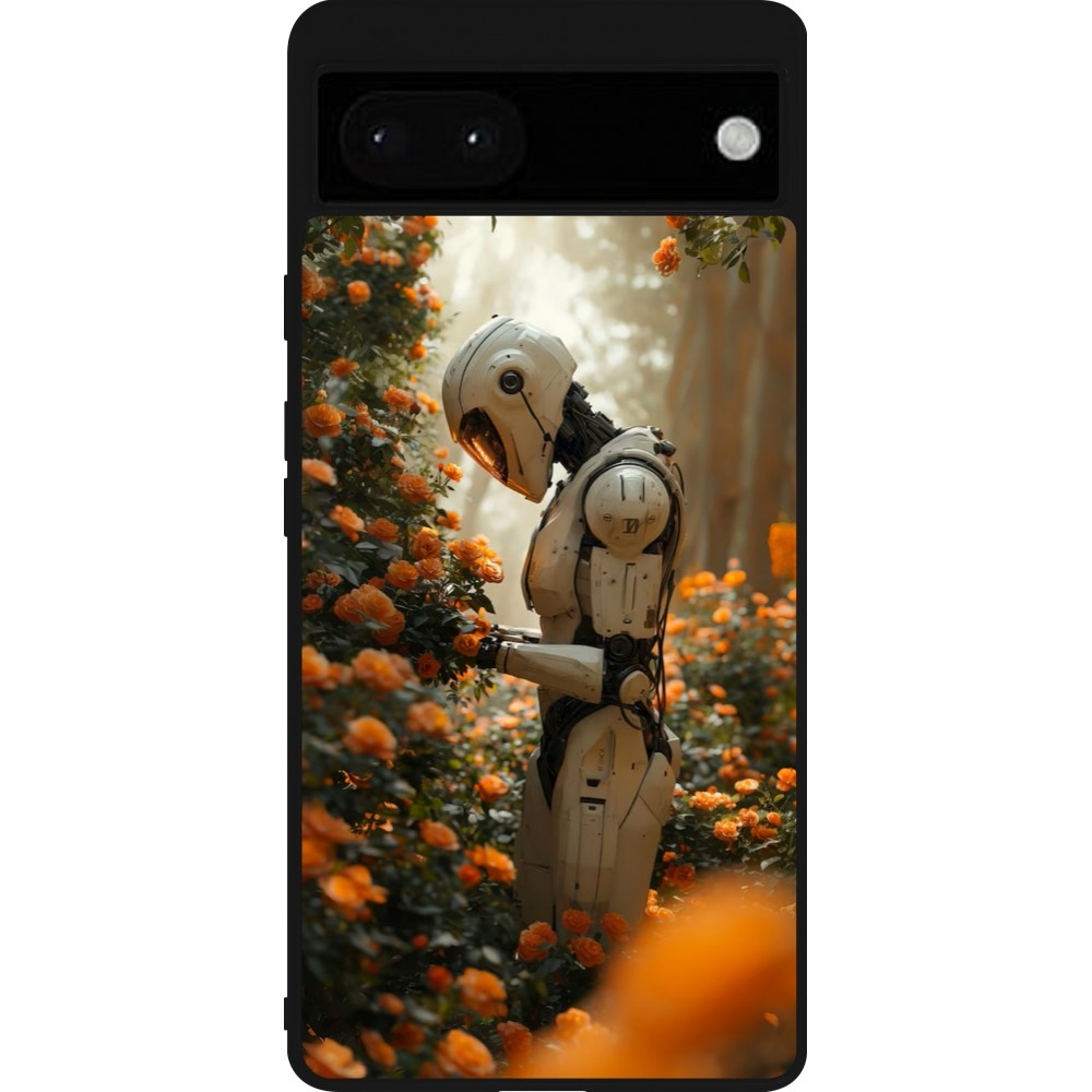 Google Pixel 6a Case Hülle - Silikon schwarz Astronaut flowers 2025