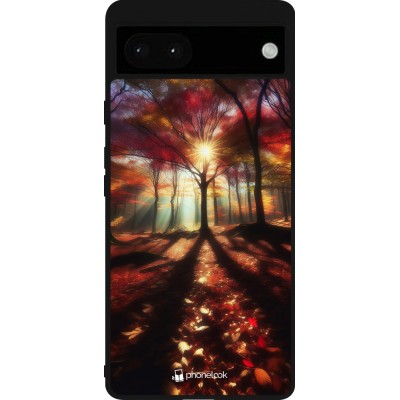 Coque Google Pixel 6a - Silicone rigide noir Automne doré glare