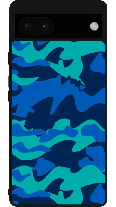 Google Pixel 6a Case Hülle - Silikon schwarz Camo Blue