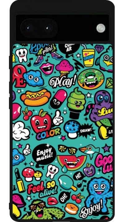Google Pixel 6a Case Hülle - Silikon schwarz Cartoons old school