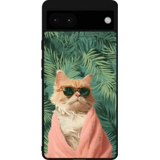 Google Pixel 6a Case Hülle - Silikon schwarz Cat Summer Palms