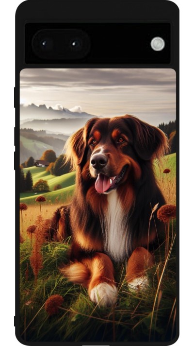 Coque Google Pixel 6a - Silicone rigide noir Chien Campagne Suisse