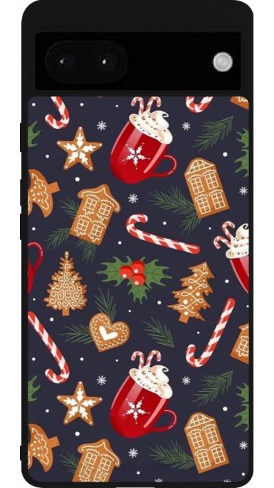 Google Pixel 6a Case Hülle - Silikon schwarz Christmas 25 Pattern Gingerbread House