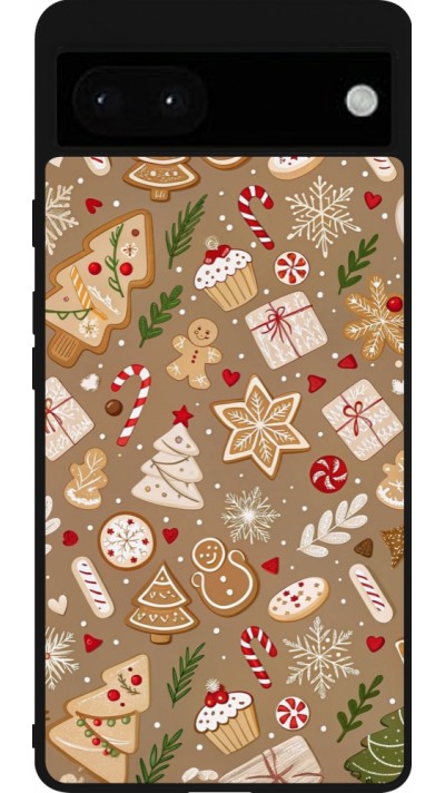 Google Pixel 6a Case Hülle - Silikon schwarz Christmas 25 Pattern Ginger Cookie