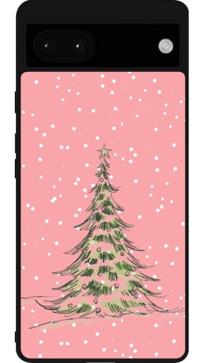 Google Pixel 6a Case Hülle - Silikon schwarz Christmas 25 Pink Tree