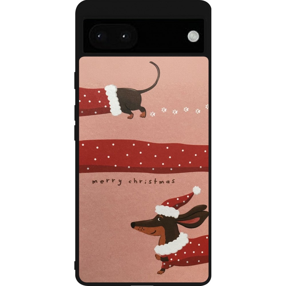 Coque Google Pixel 6a - Silicone rigide noir Christmas 25 Teckel Merry Xmas